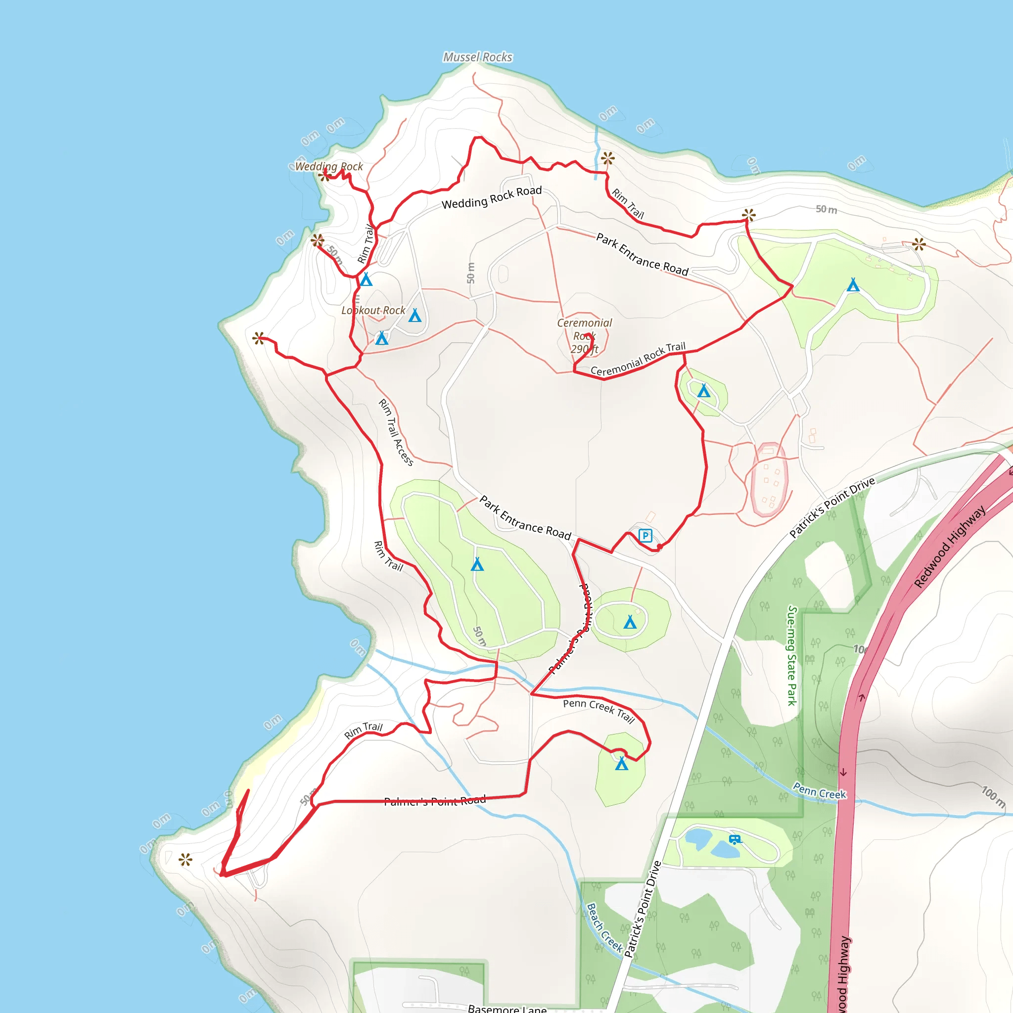 Ceremonial Rock and Wedding Rock Loop mobile static map
