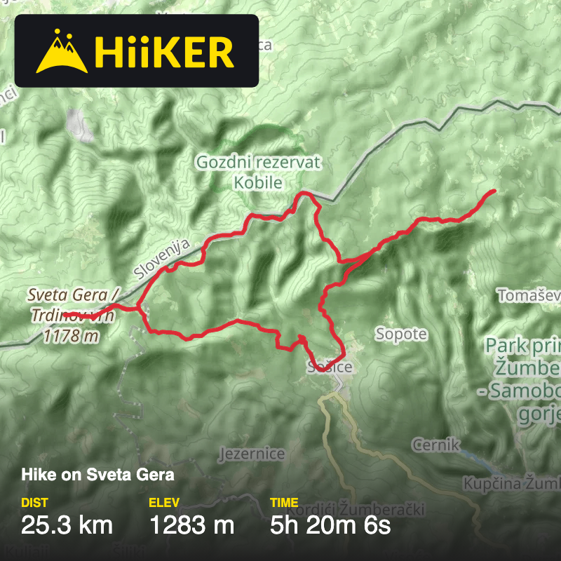 A map preview of the recording Hike on Sveta Gera.
