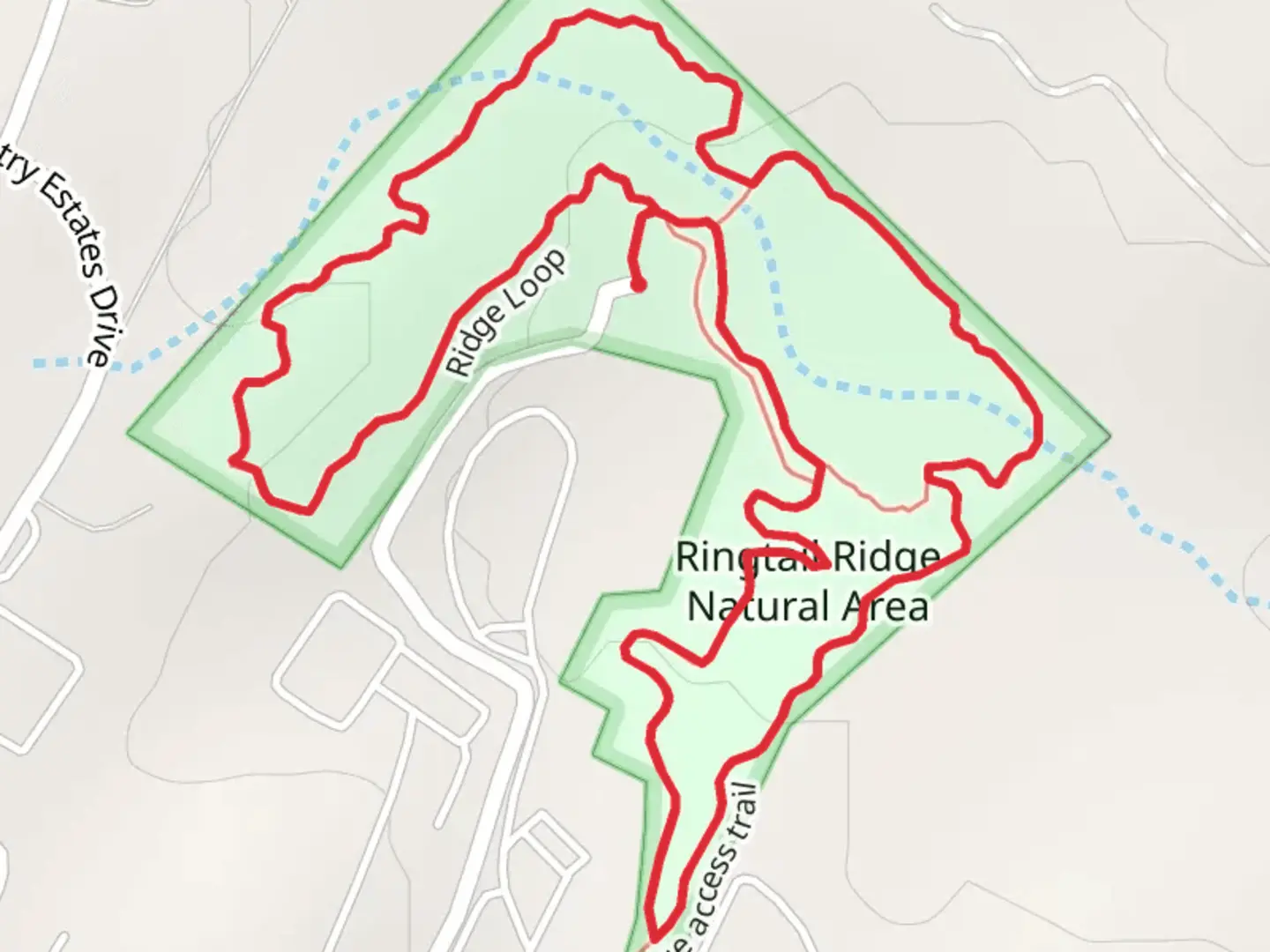 An image depicting the trail Ringtail Ridge Natural Area Loop and its surrounding area.