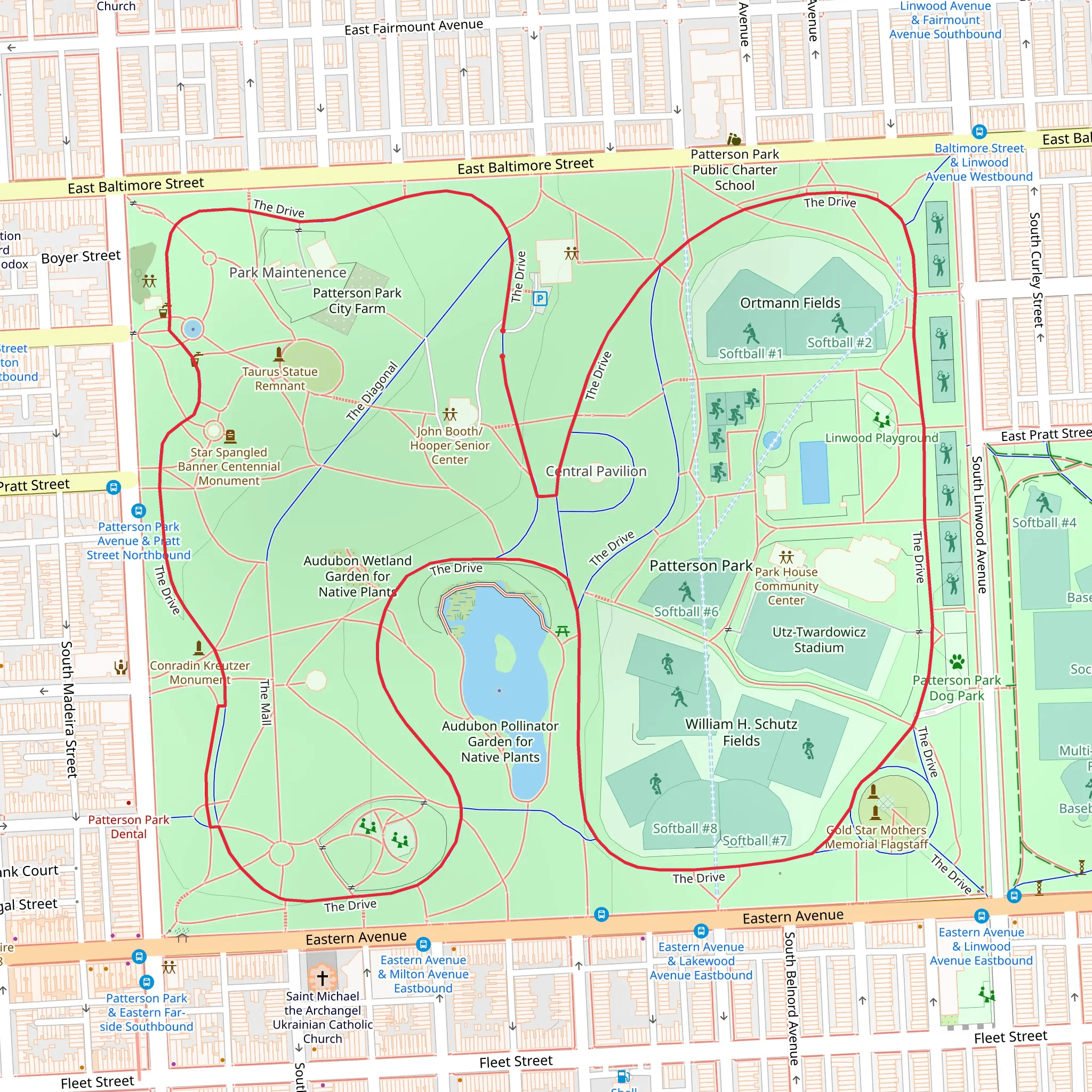 Patterson Park Boat Lake Loop mobile static map