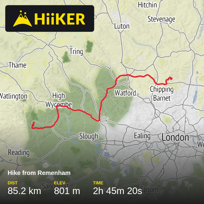 A map preview of the recording Hike from Remenham.