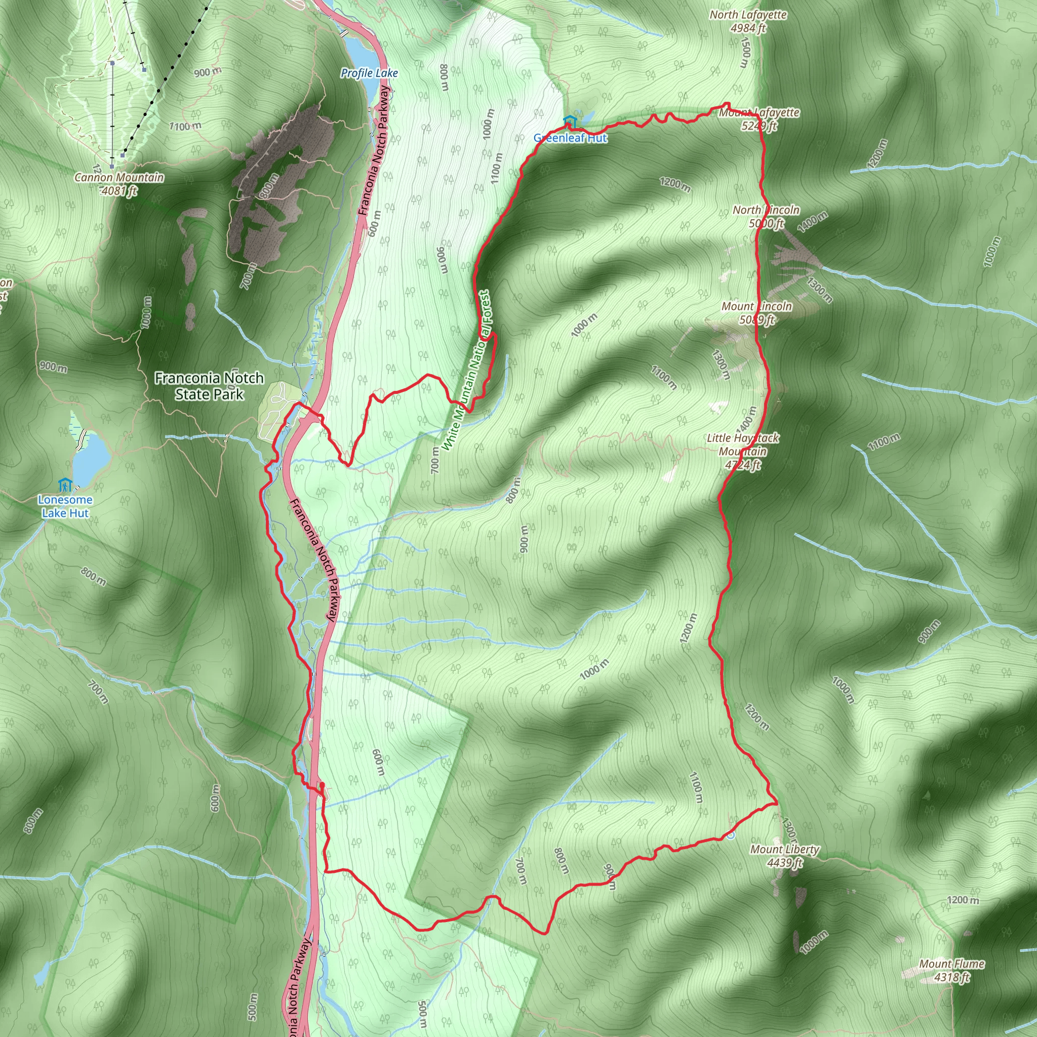 Little Haystack Mountain and Mount Lafayette Loop via Liberty Spring Trail mobile static map