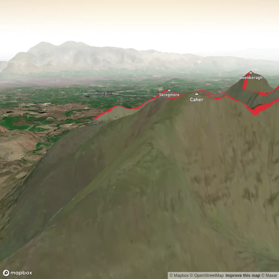 An image depicting the trail Coomloughra/carrauntoohil circular and its surrounding area.