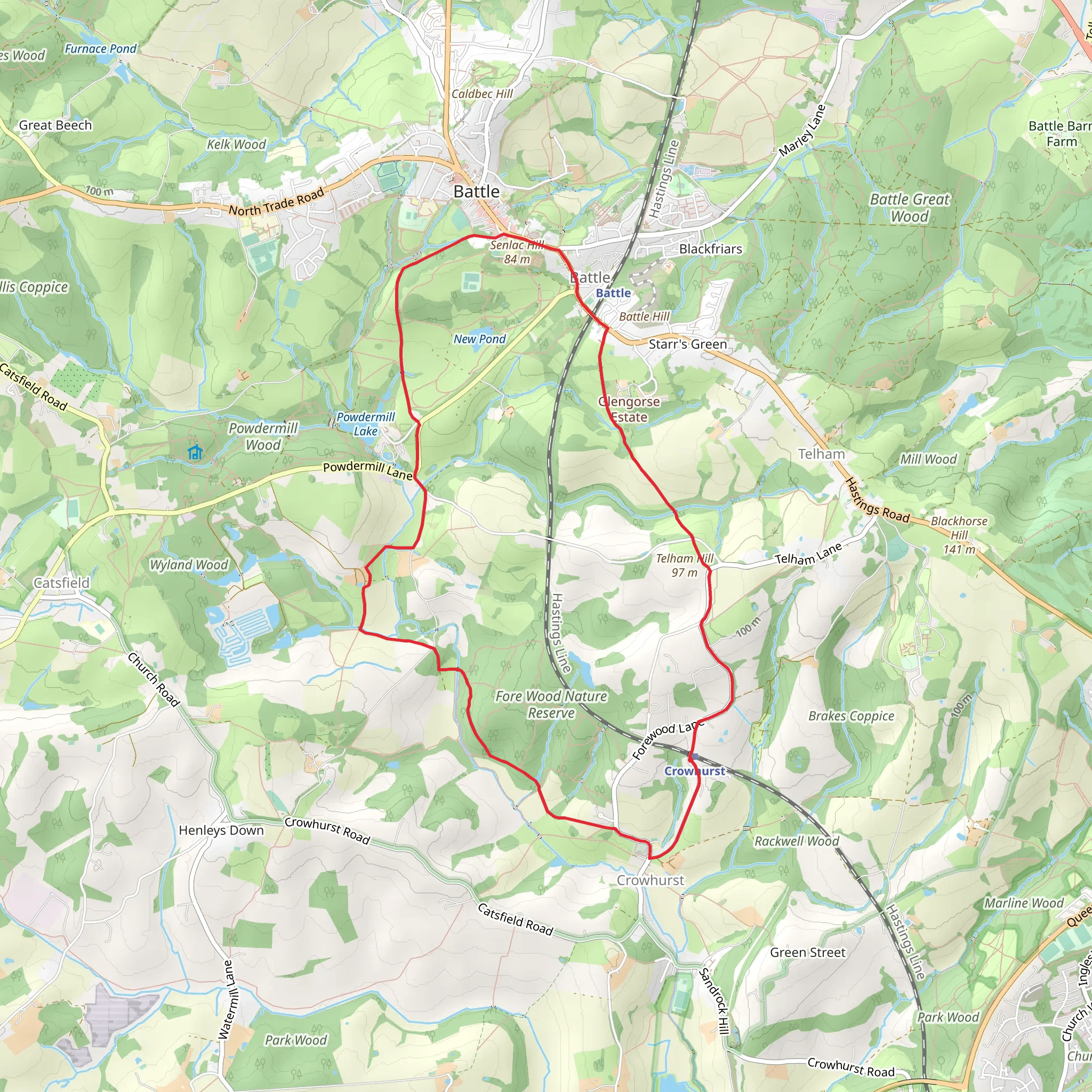 Crowhurst and Battle CIrcular Walk mobile static map