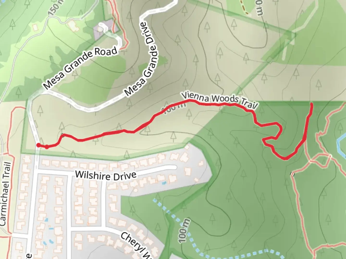 An image depicting the trail Vienna Woods Trail and its surrounding area.