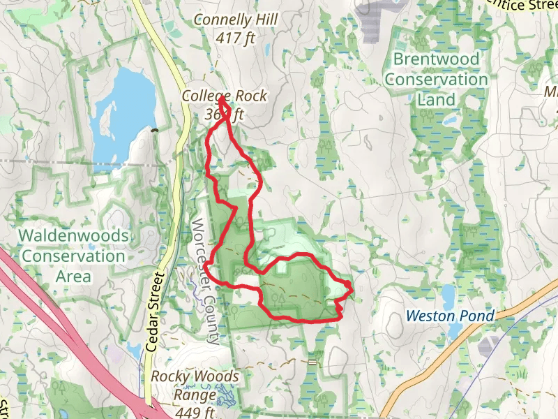 Adams Street Conservation Land, Town Forest and College Rock Loop Trail
