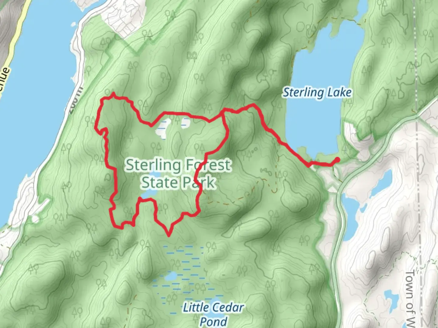 An image depicting the trail Bare Rock and Sterling Ridge Loop Trail and its surrounding area.