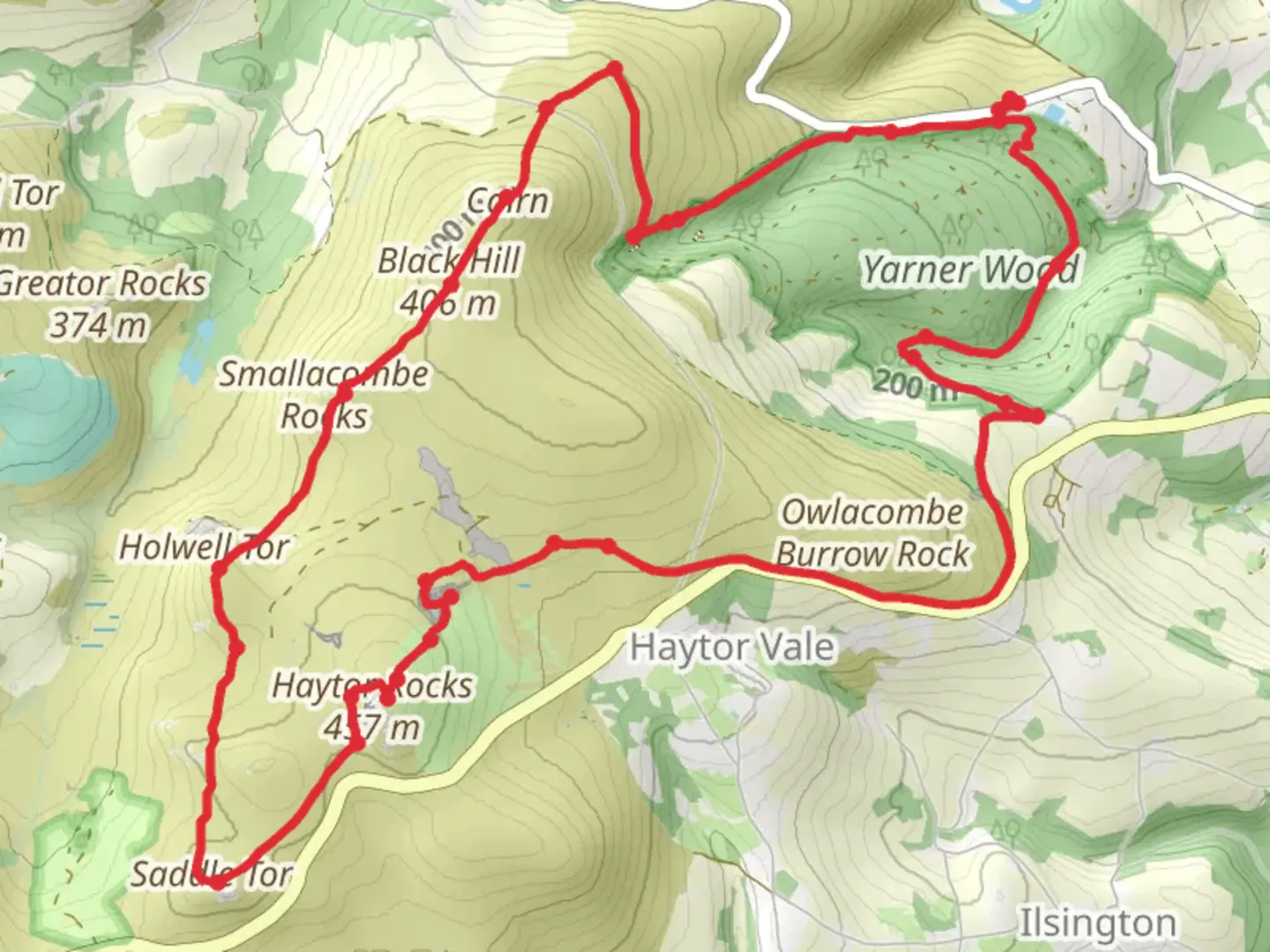 An image depicting the trail Haytor walk and its surrounding area.