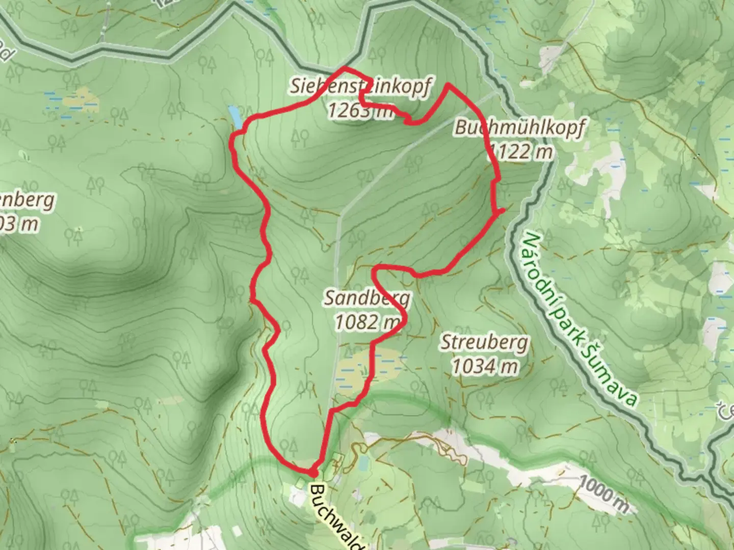 An image depicting the trail Siebensteinkopf via Birkhuhn and Wasseramsel and its surrounding area.