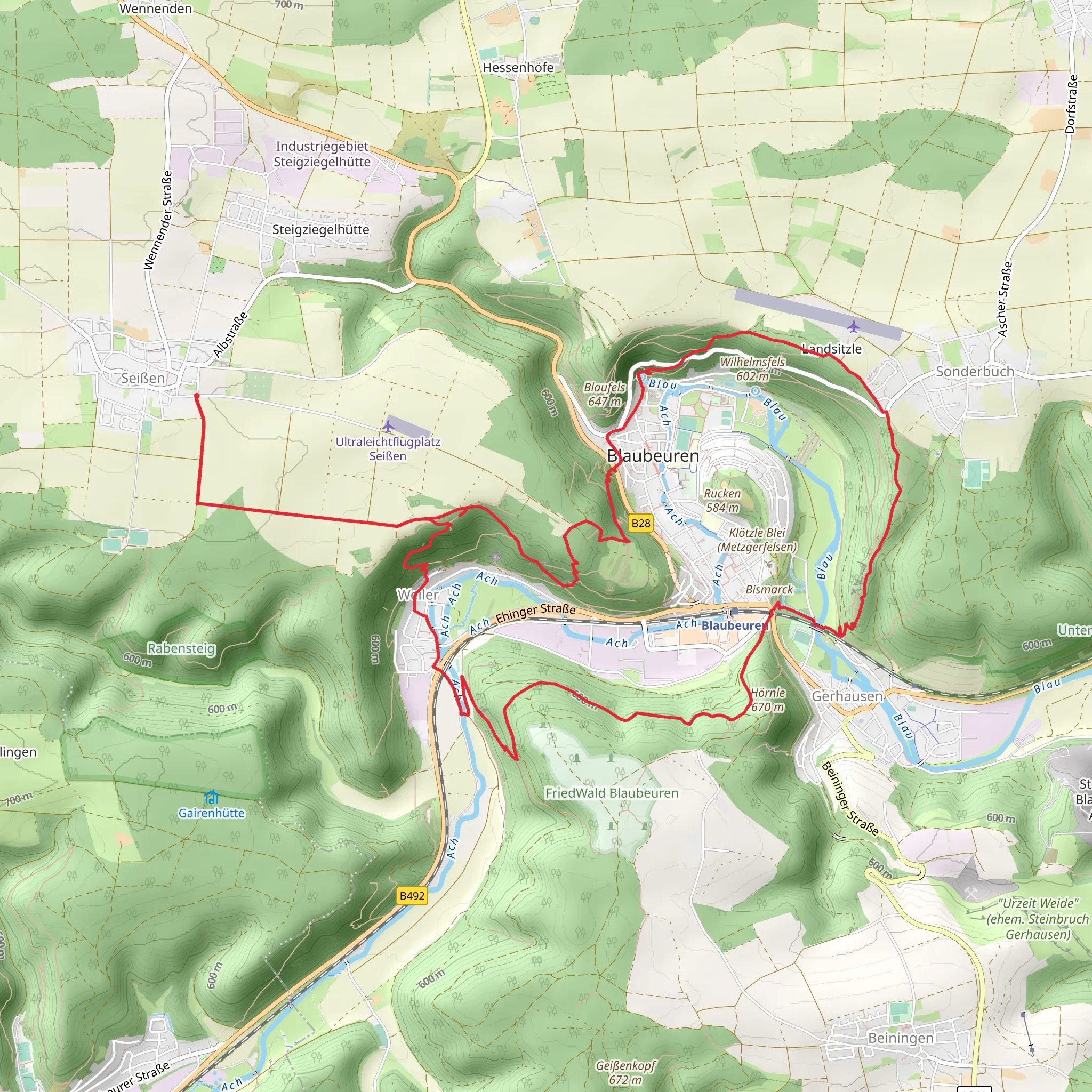 Blaubeuren and Hornle Schillerstein Loop mobile static map