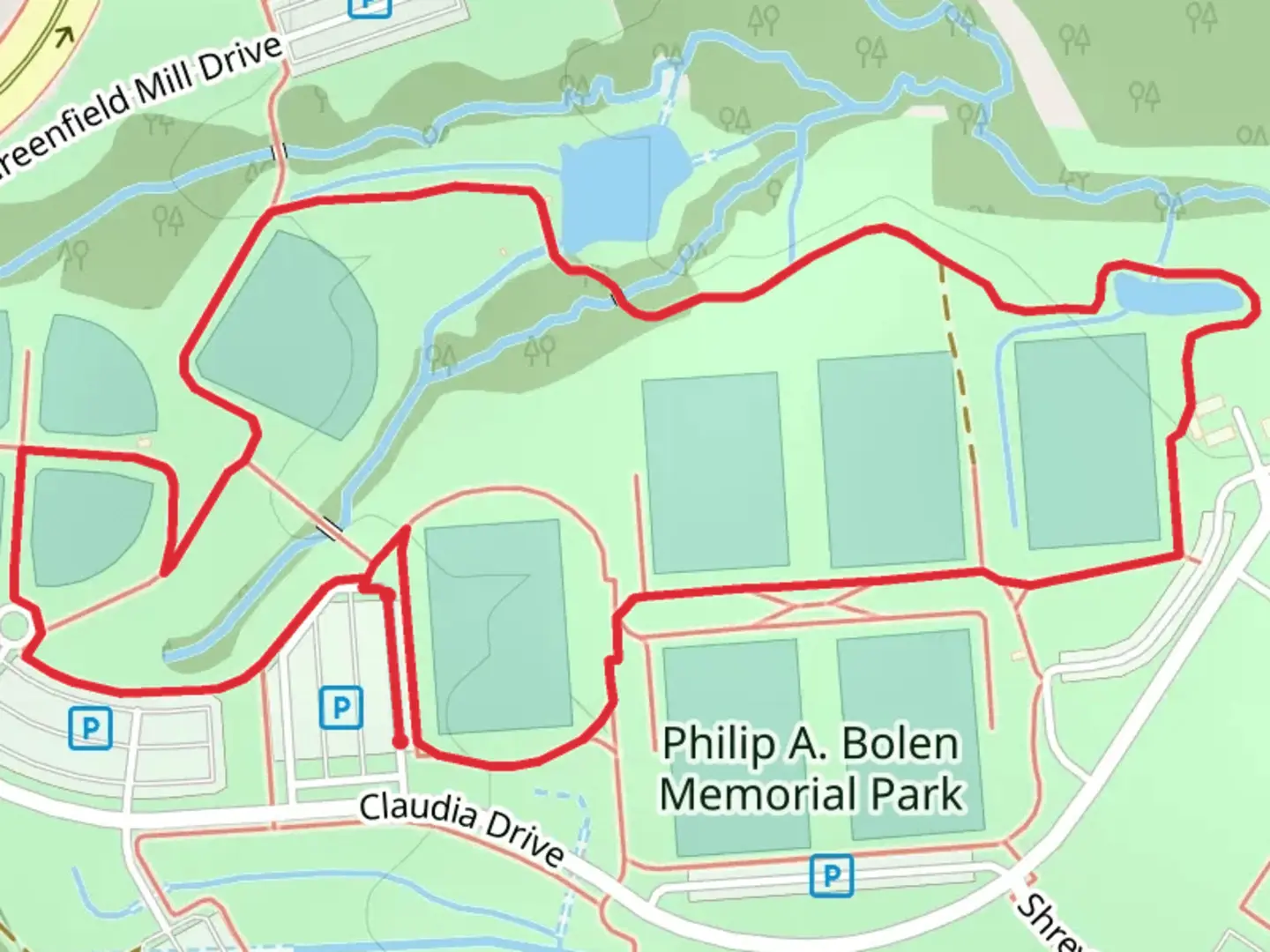 An image depicting the trail Philip A Bolen Memorial Park Loop and its surrounding area.