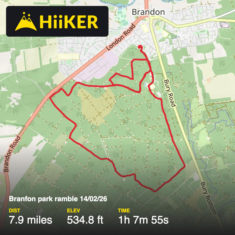 A map preview of the recording Branfon park ramble  14/02/26.