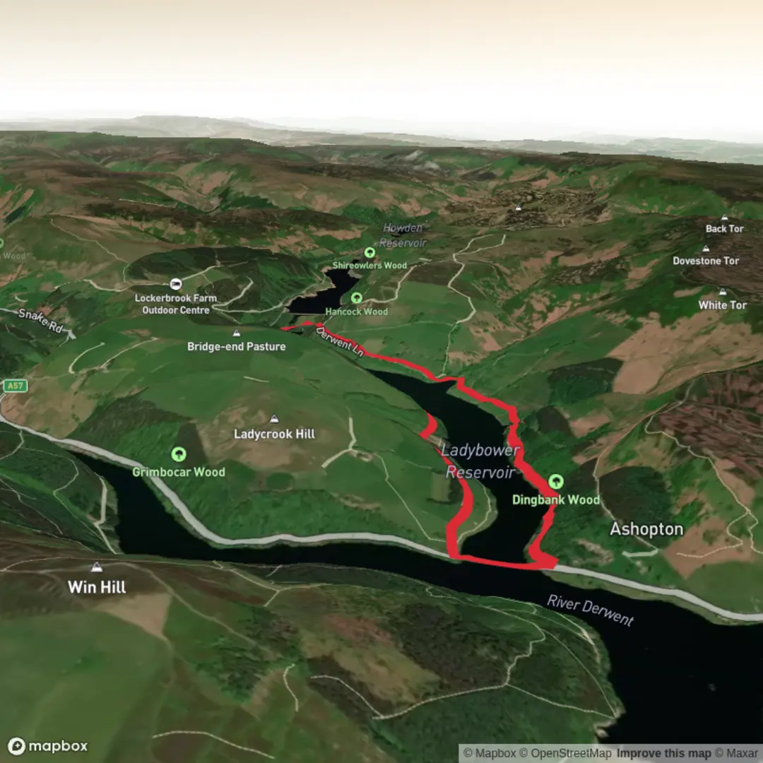 An image depicting the trail Ladybower Loop and its surrounding area.