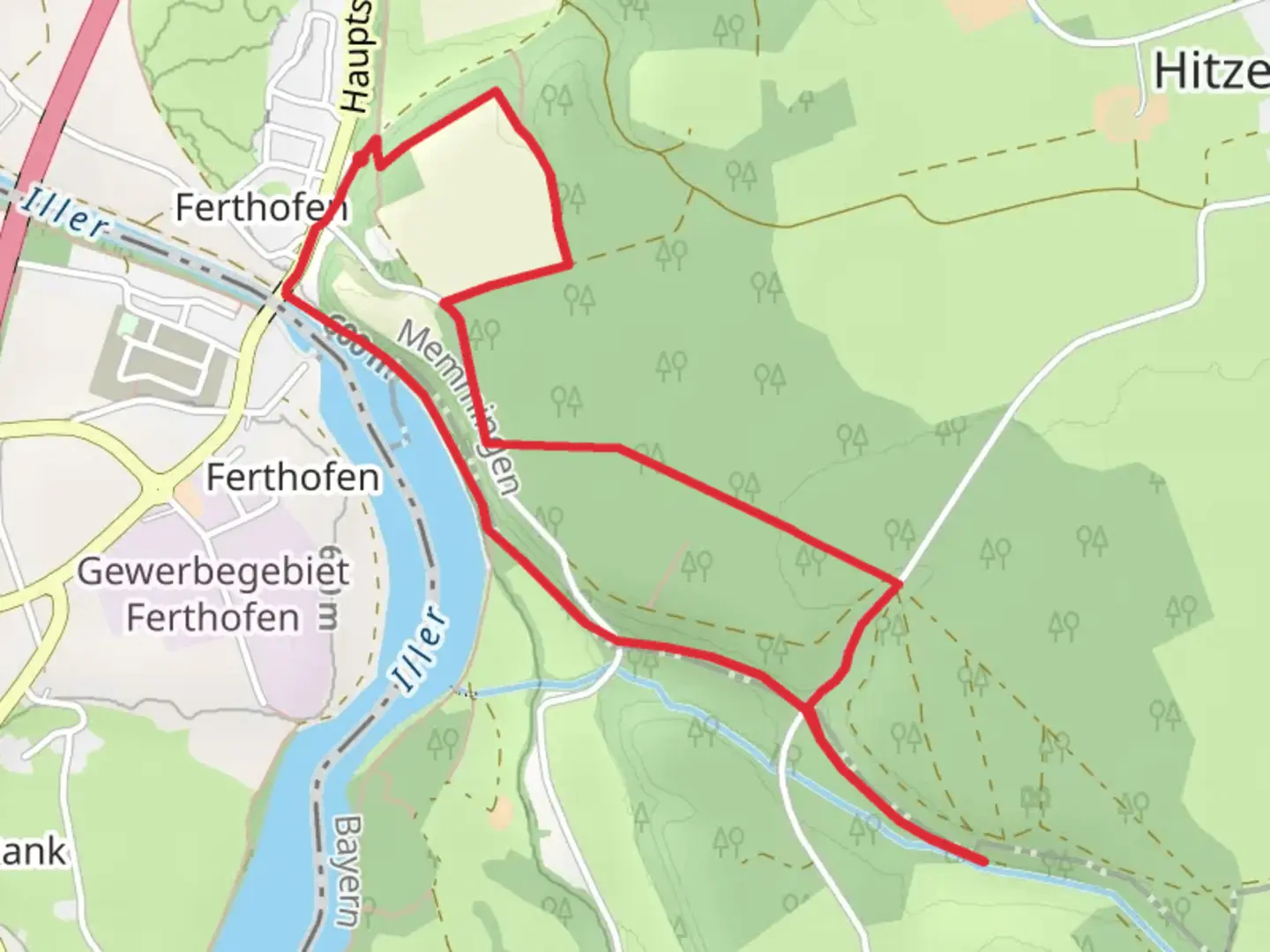 An image depicting the trail Illerstauseerunde and Fuellenbach and its surrounding area.
