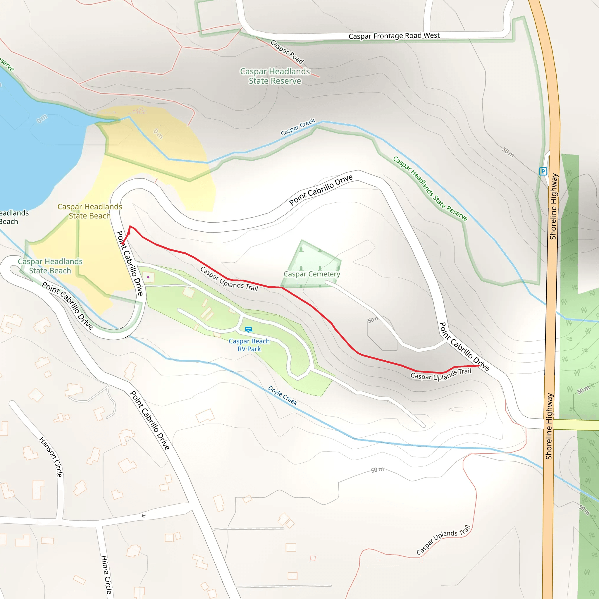 Caspar Uplands Trail mobile static map