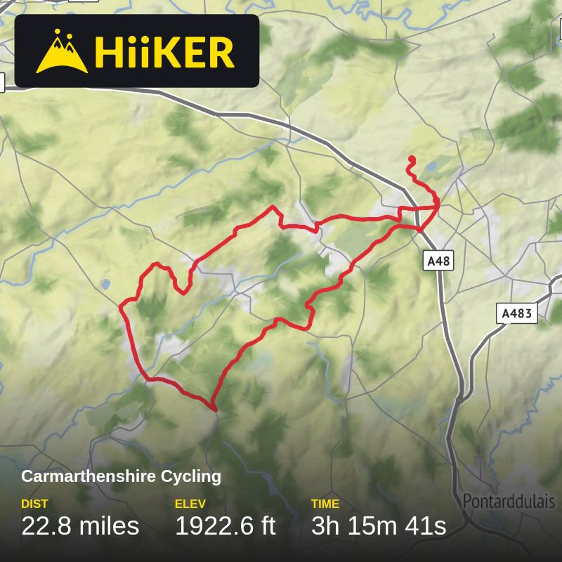 A map preview of the recording Carmarthenshire Cycling.