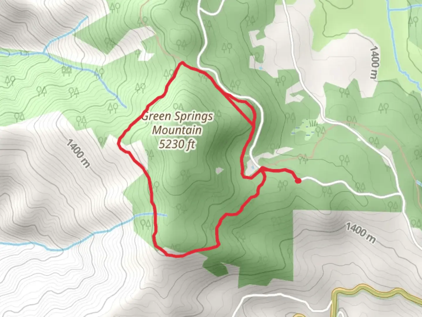 An image depicting the trail Green Springs Mountain Loop via PCT and its surrounding area.