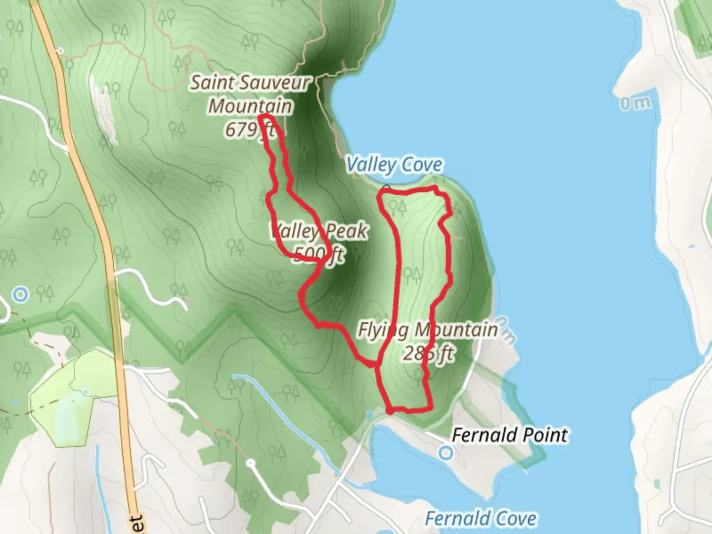 An image depicting the trail Flying Mountain and Saint Sauveur Mountain Trail Loop and its surrounding area.