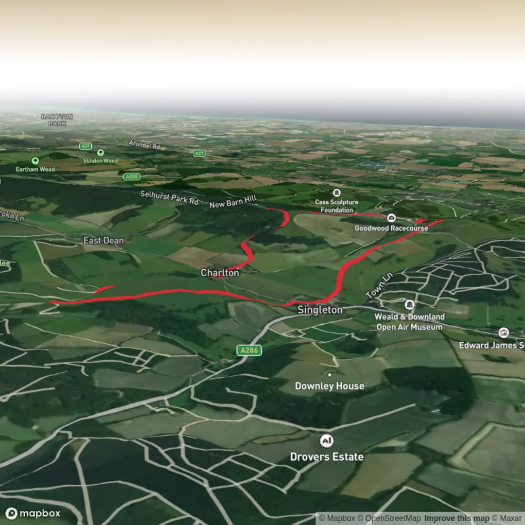 An image depicting the trail Levin Down and The Trundle Fort Loop and its surrounding area.