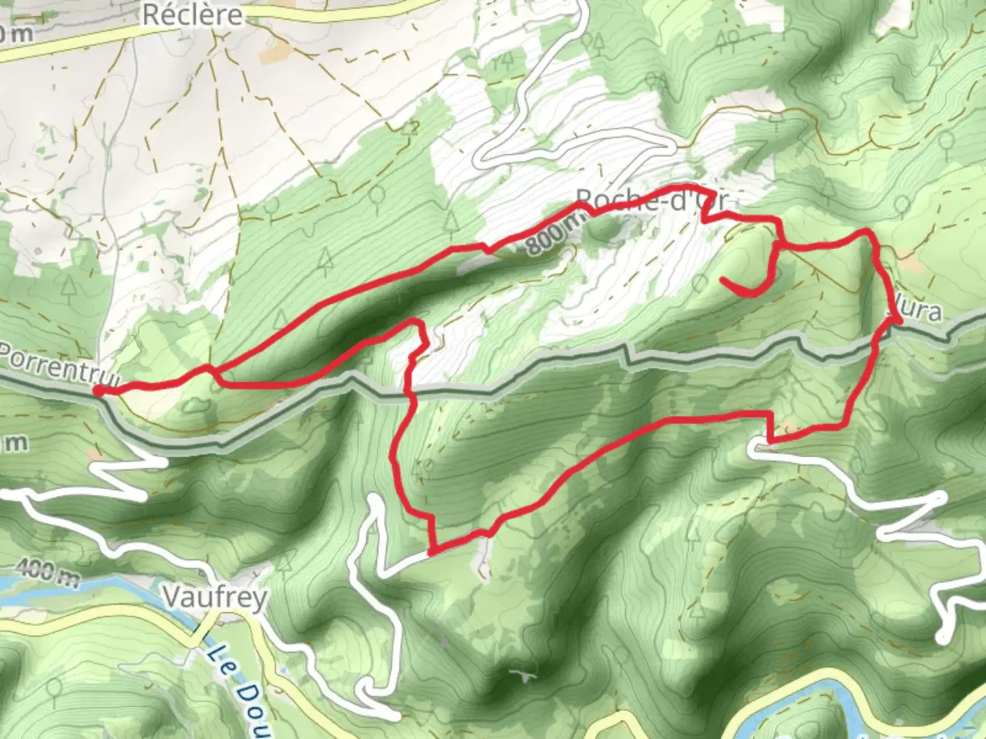 An image depicting the trail Faux d'Enson Summit from Réclère and its surrounding area.