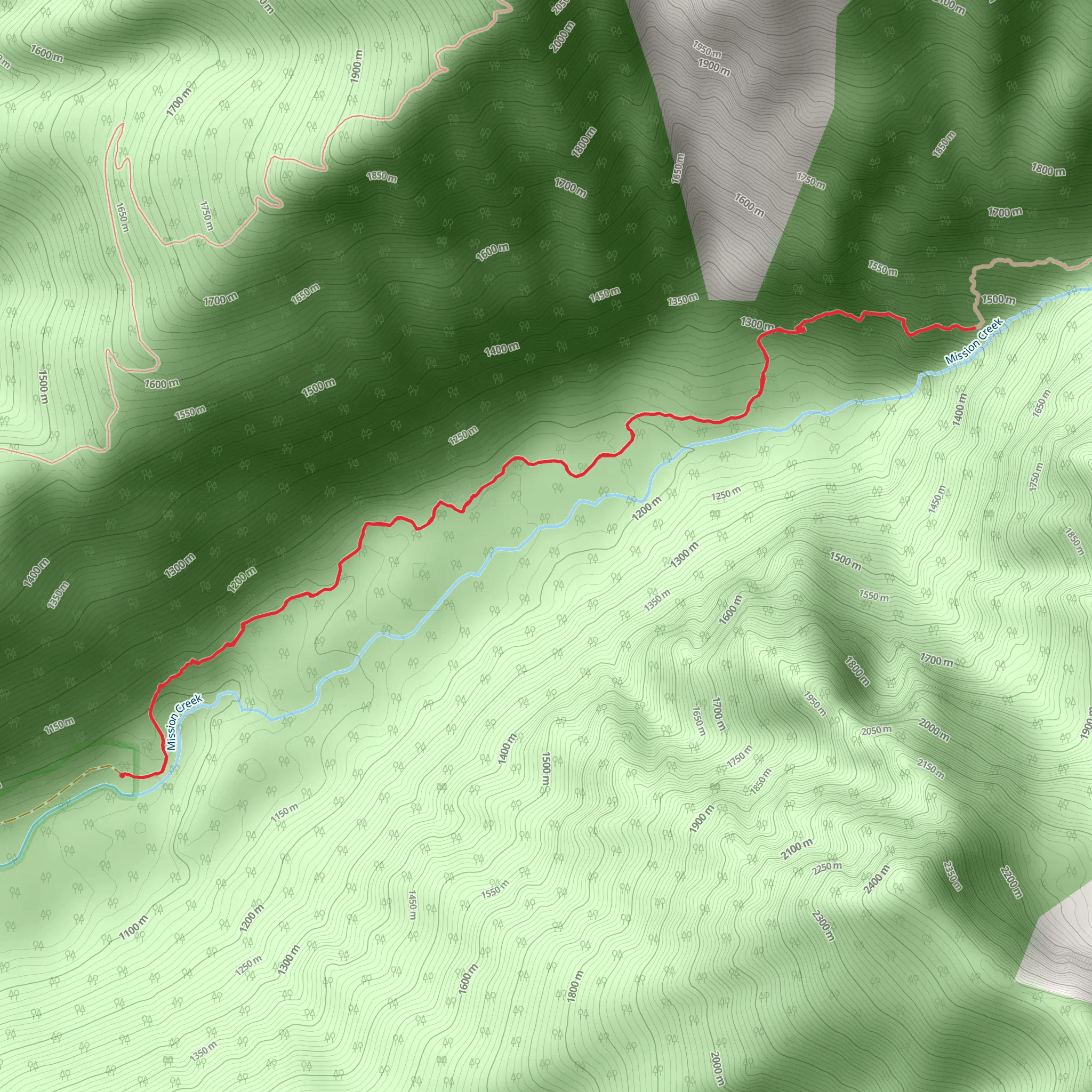 Mission Falls via Lucifer Lake Trail mobile static map