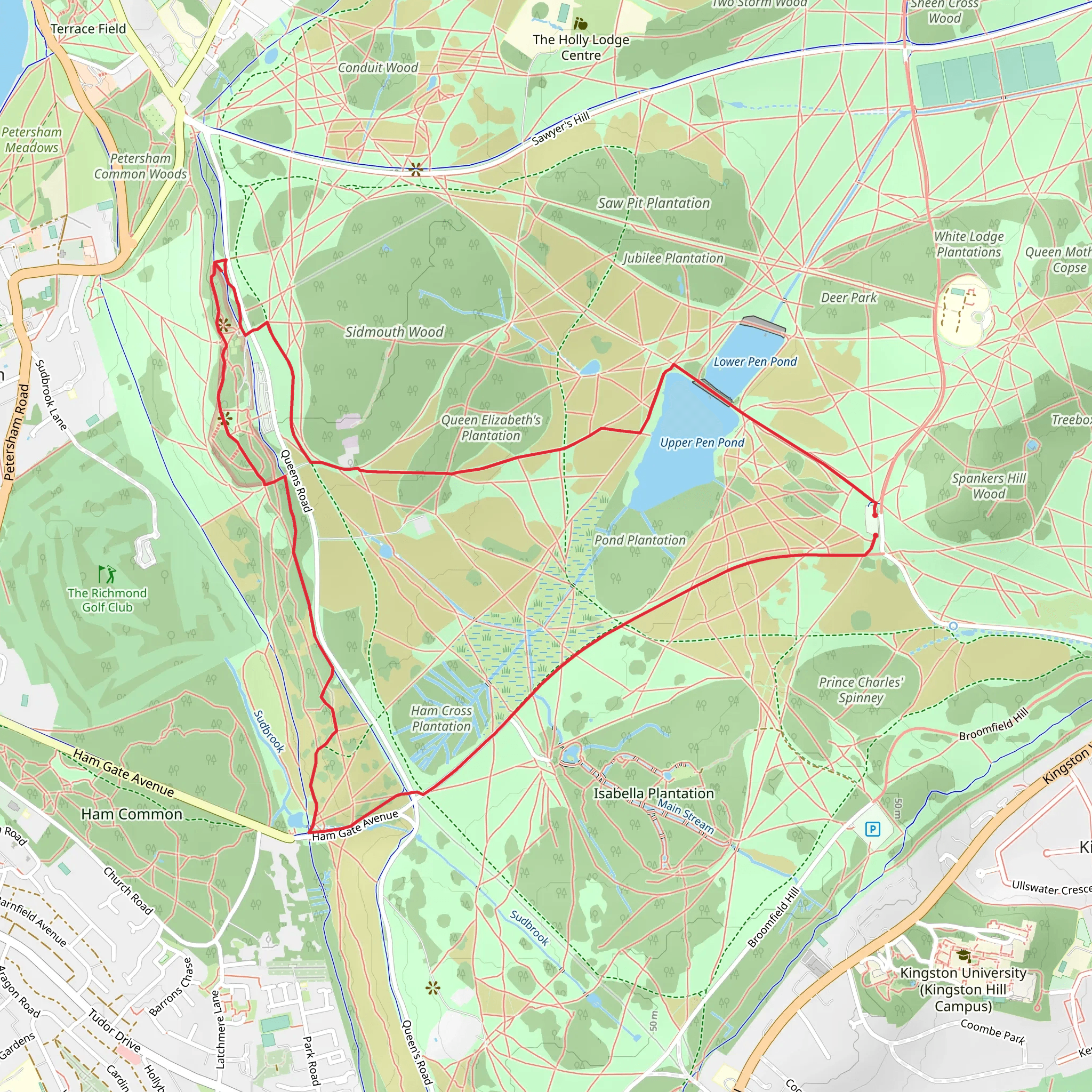 Upper Pen Pond, Queen Elizabeth's Plantation and Ham Cross Plantation Loop mobile static map