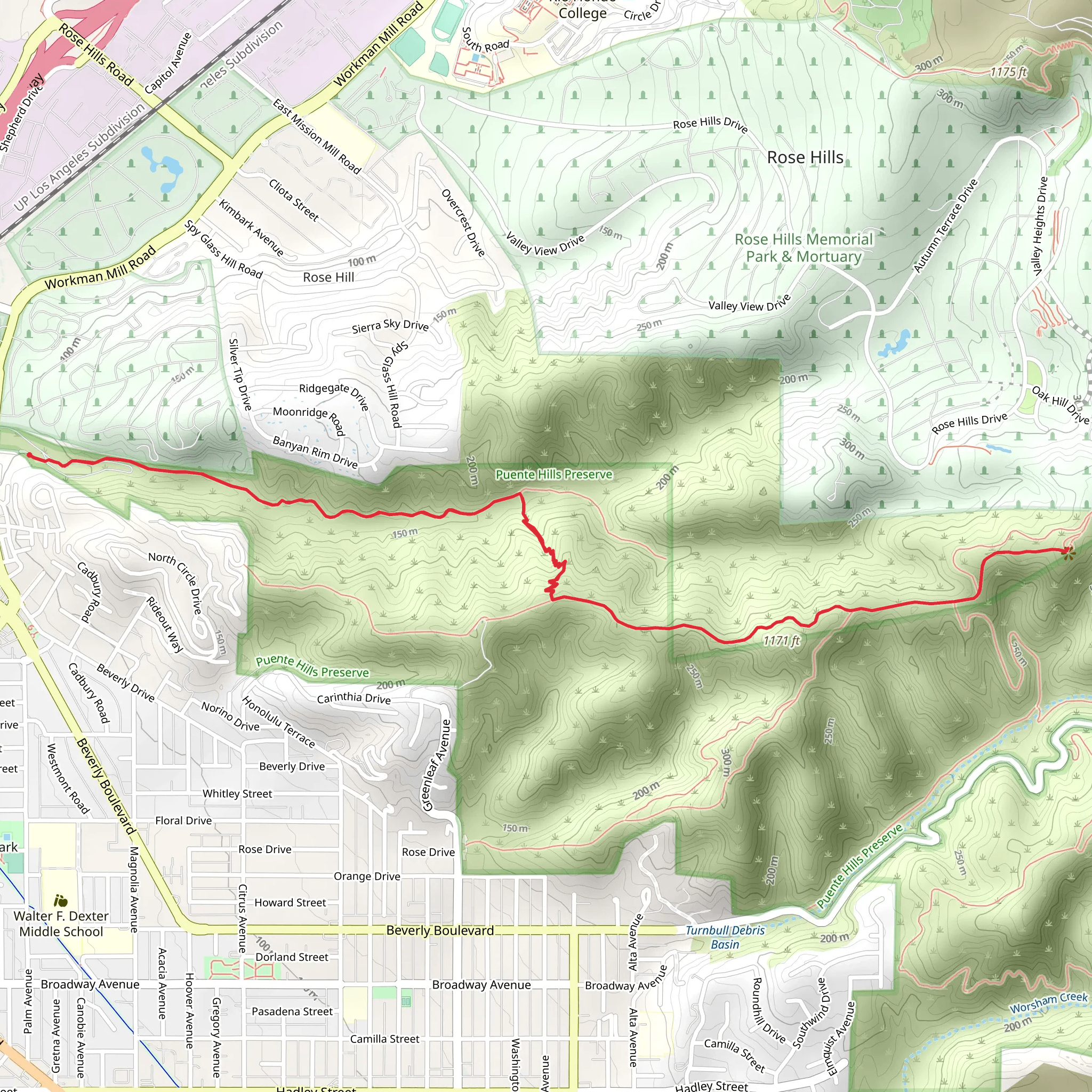 Whittier Hill via Sycamore Canyon Trail and Rattlesnake Ridge Trail mobile static map