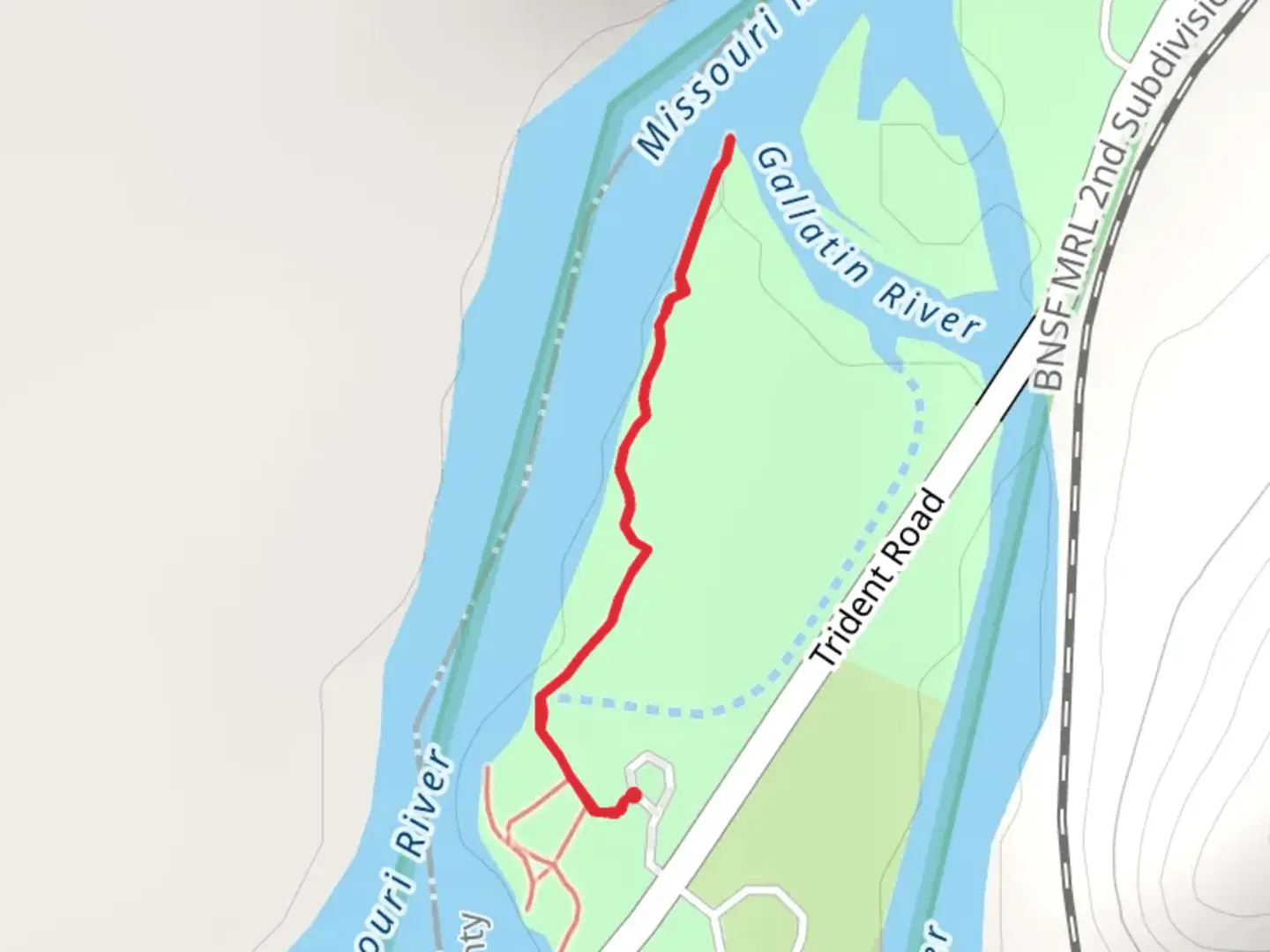 An image depicting the trail Missouri River from Trident Road and its surrounding area.