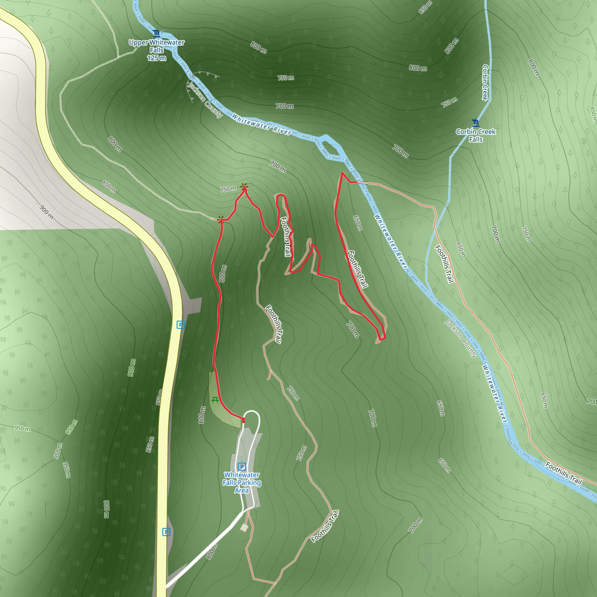 Whitewater Falls to Whitewater River Trail mobile static map