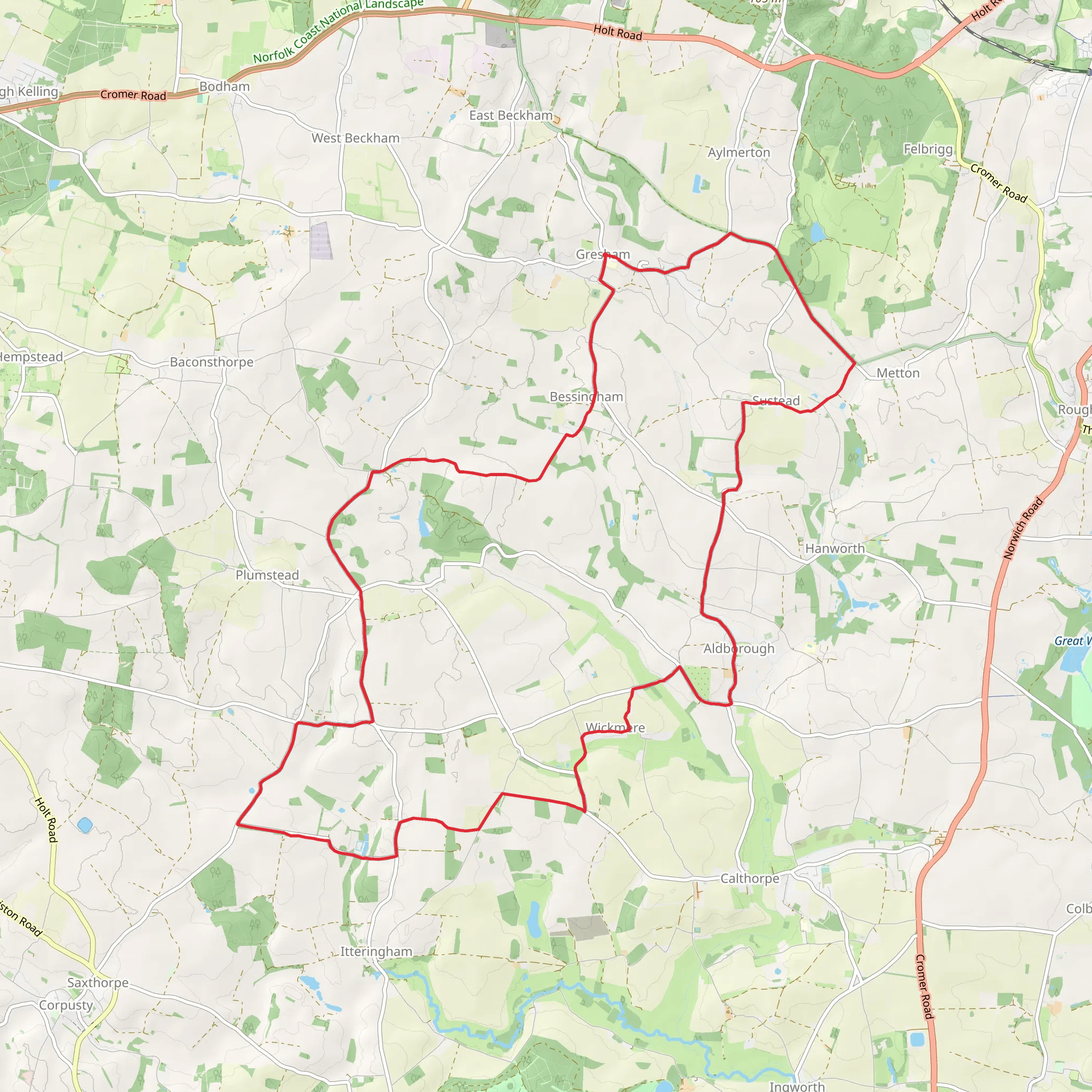 Gresham, Little Barningham and Aldborough Loop mobile static map