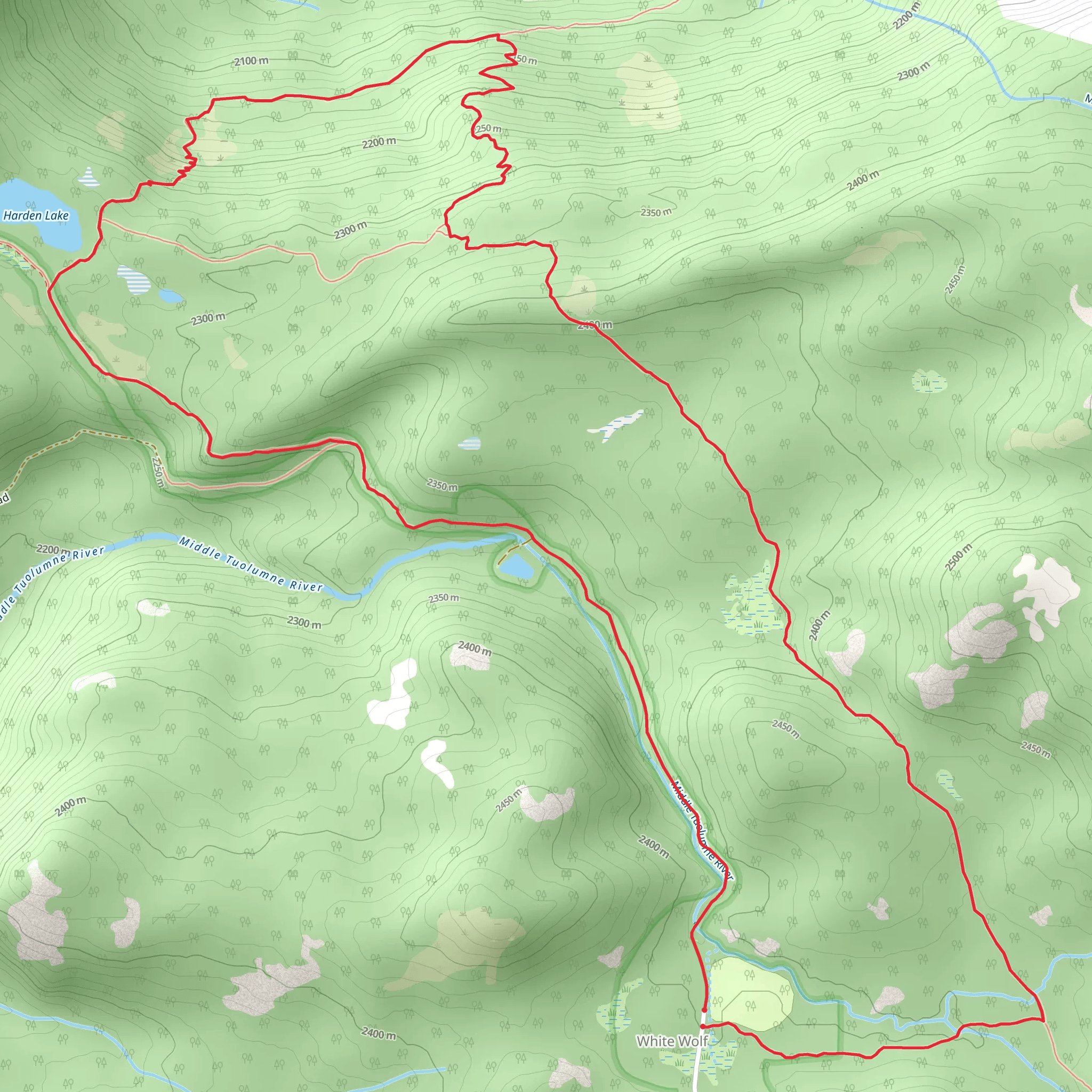 Harden Lake and Middle Tuolumne River Loop mobile static map