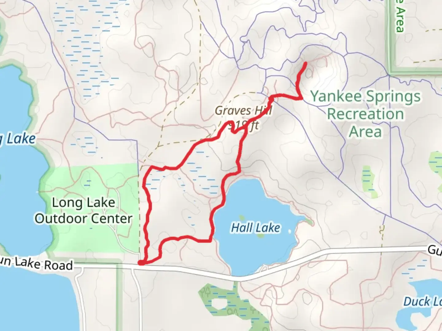 An image depicting the trail Hall Lake and North Country Trail Loop and its surrounding area.