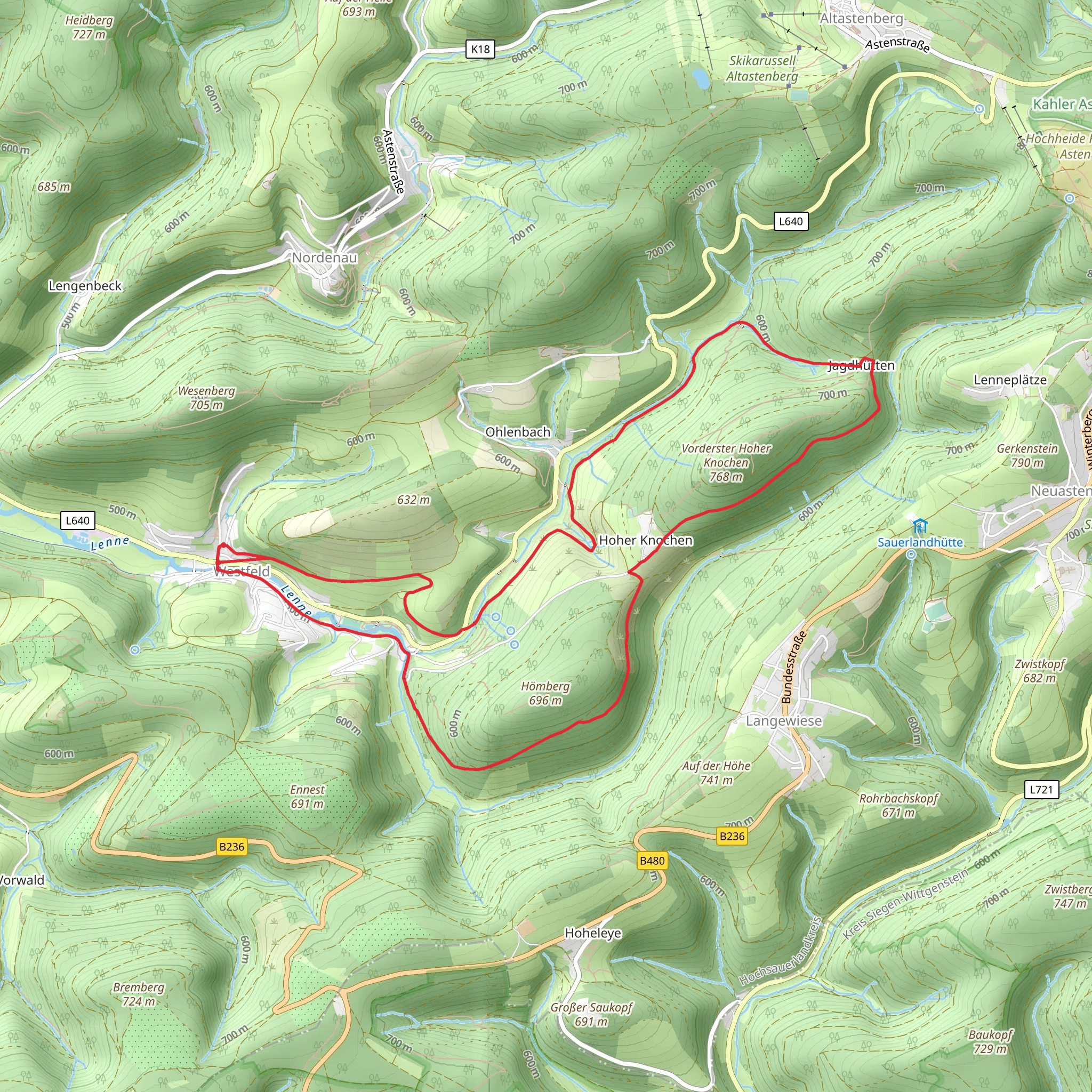 Rundweg um Westfeld and Rothaarweg mobile static map