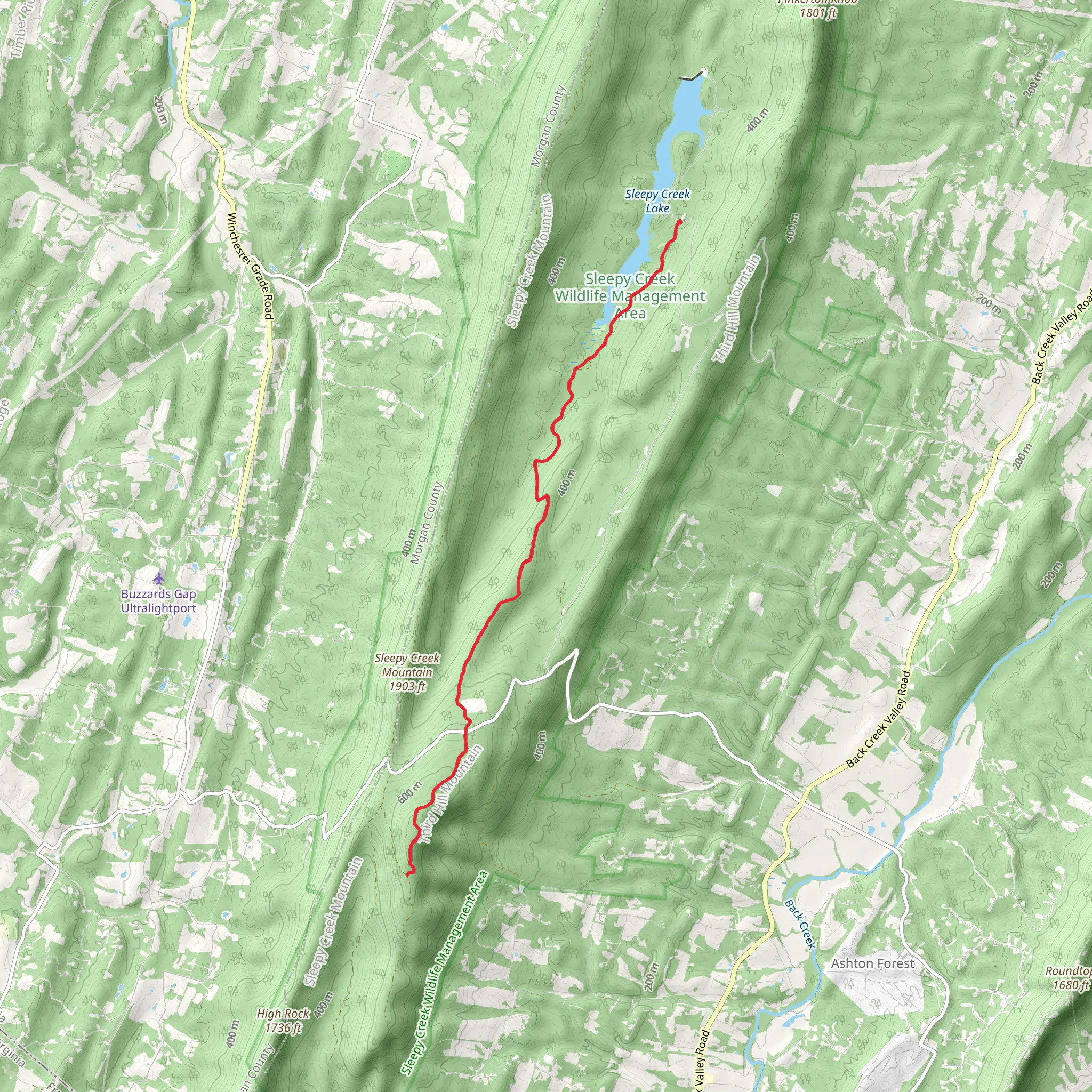 Tuscarora Trail from Sleepy Creek Lake mobile static map