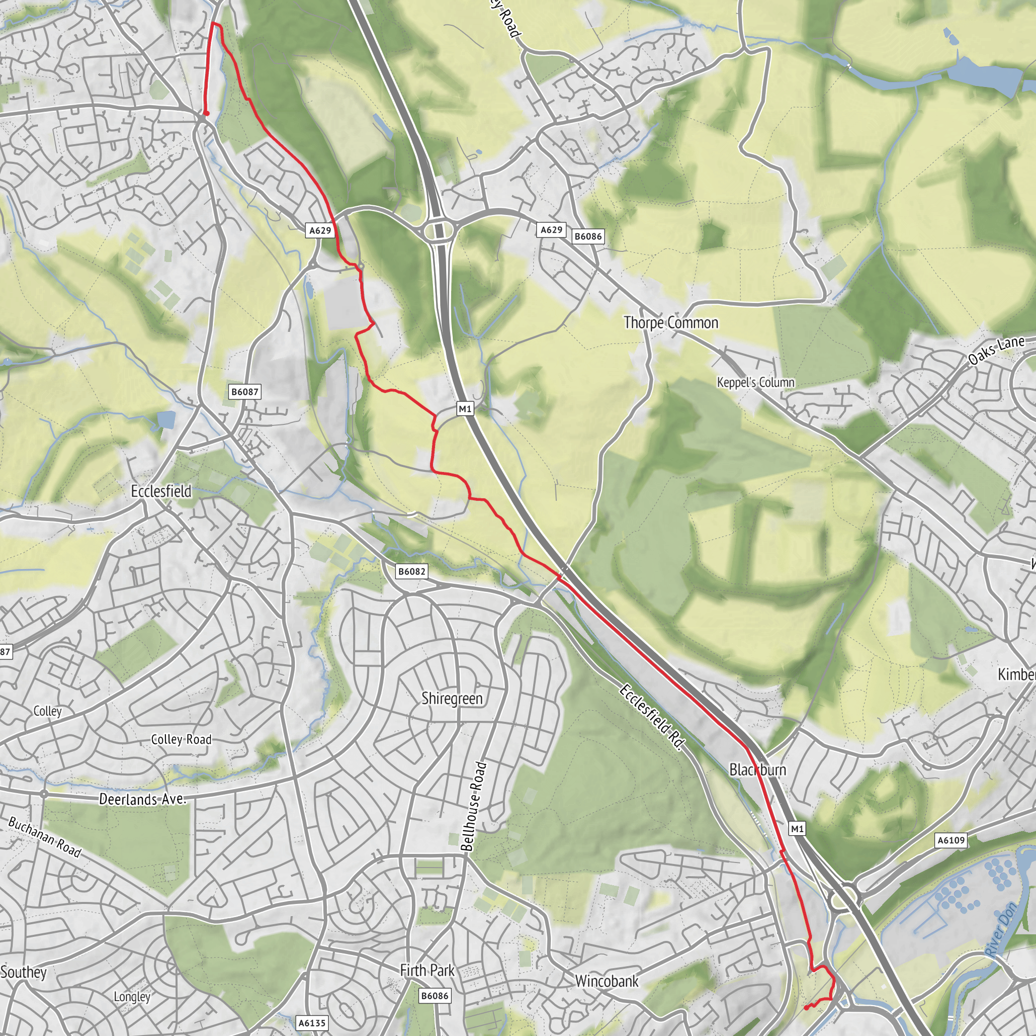Meadowhall Interchange to Chapeltown via Trans Pennine Trail mobile static map