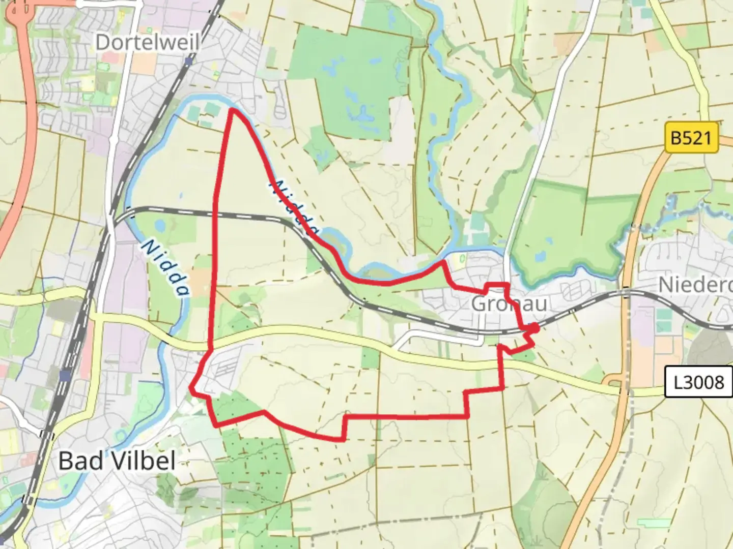 An image depicting the trail Nidda via Wanderweg 2 and its surrounding area.