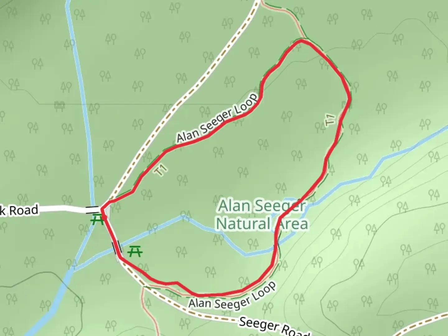 An image depicting the trail Standing Stone via Greenwood Spur Trail and its surrounding area.