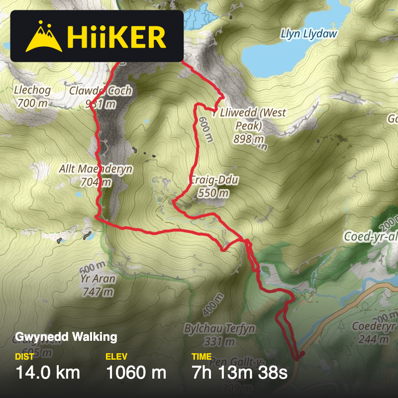 A map preview of the recording Gwynedd Walking.
