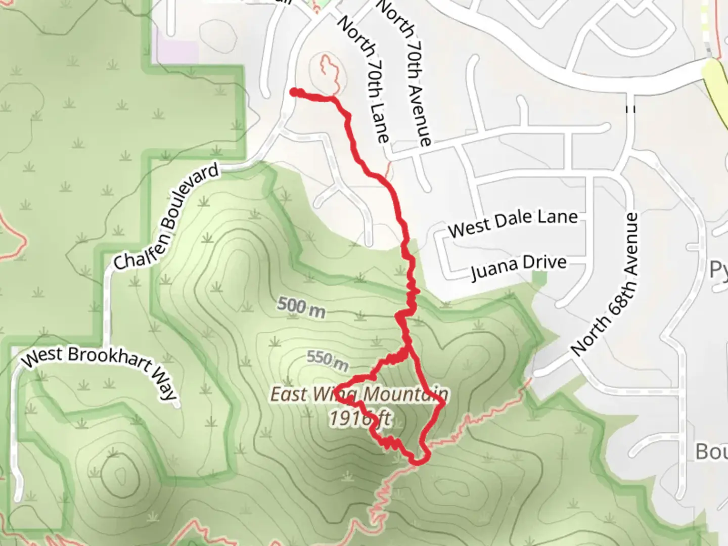 An image depicting the trail East Wing Mountain Loop Trail and its surrounding area.