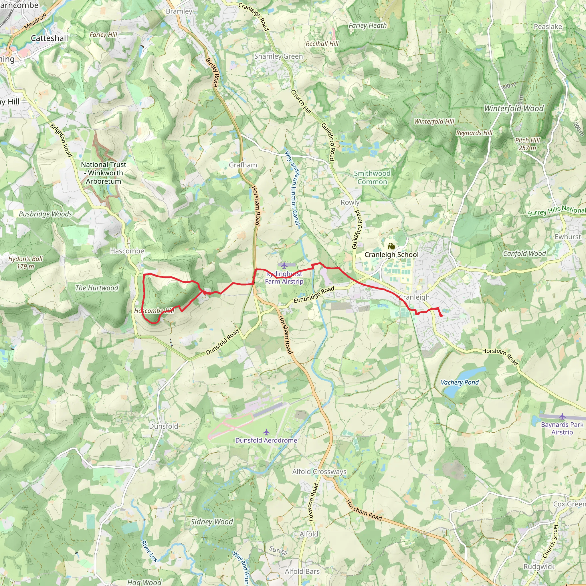 Cranleigh to hascombe mobile static map