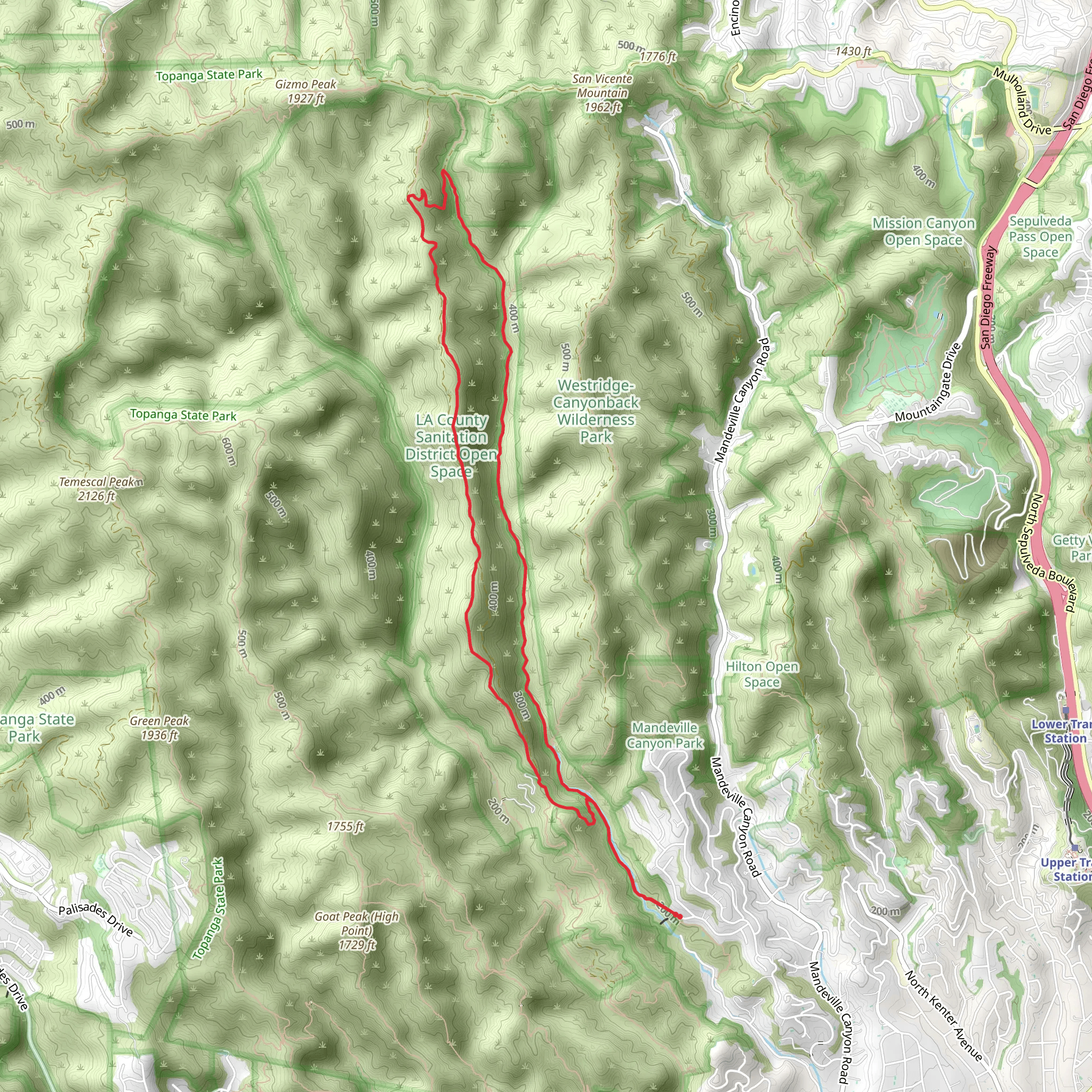 Sullivan Canyon and Ridge Loop Trail mobile static map