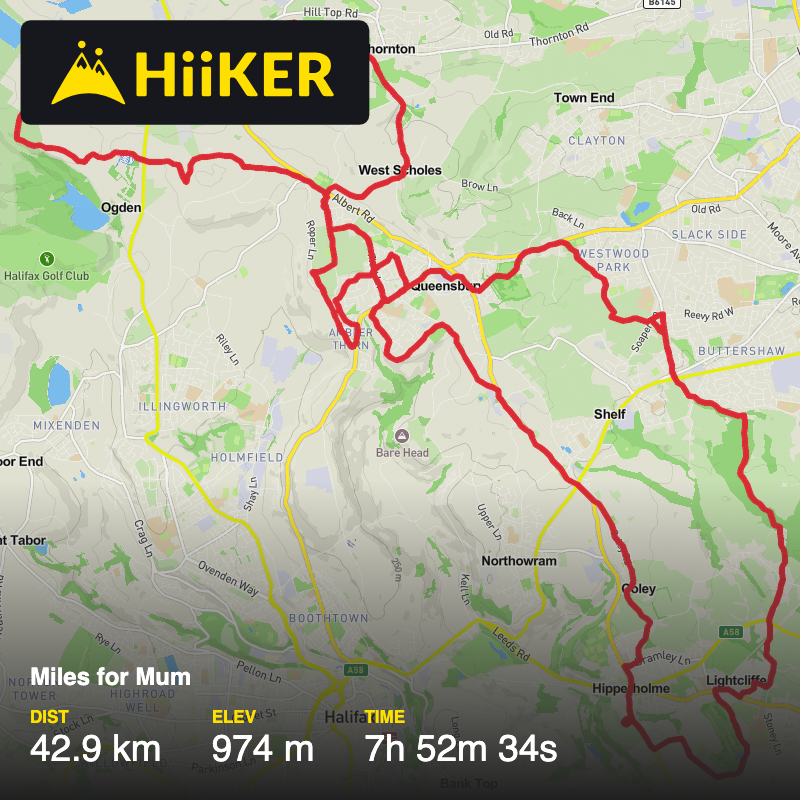 A map preview of the recording Miles for Mum.