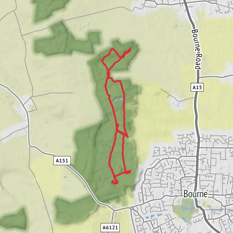 Cycle around Bourne Wood and Fox Wood Loop mobile static map