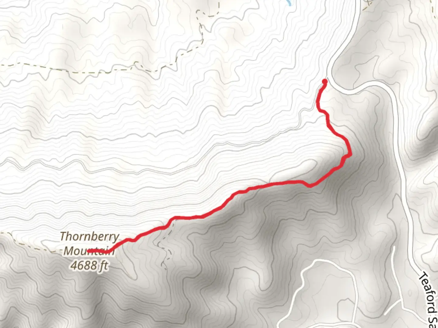 An image depicting the trail Thornberry Mountain from Teaford Saddle and its surrounding area.