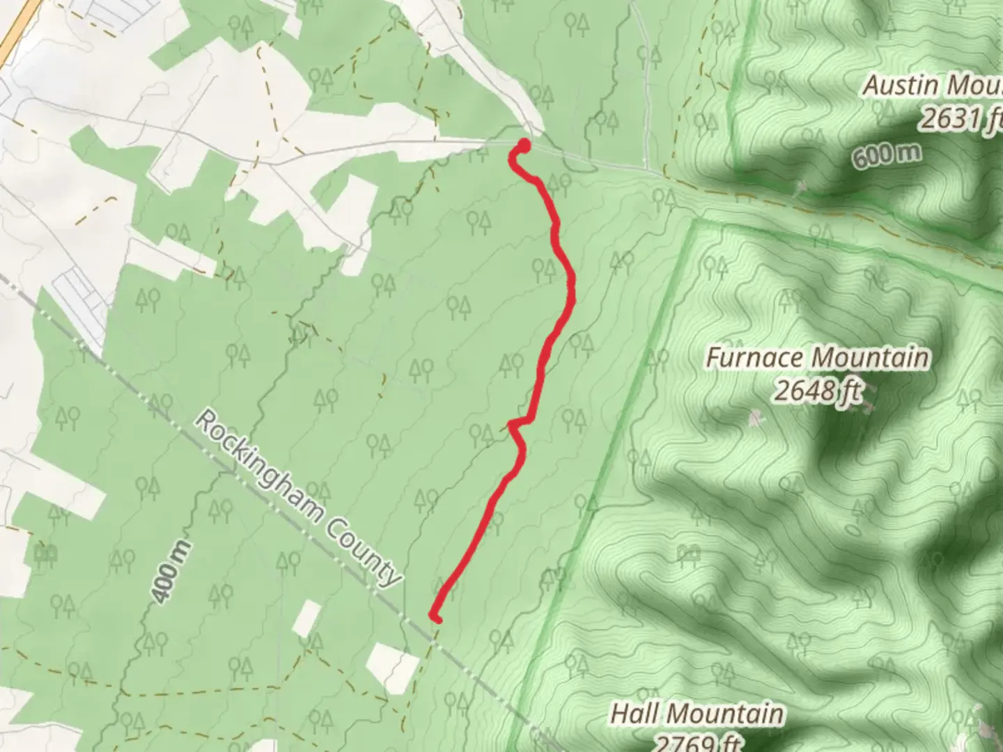 An image depicting the trail Browns Gap Road - South and its surrounding area.