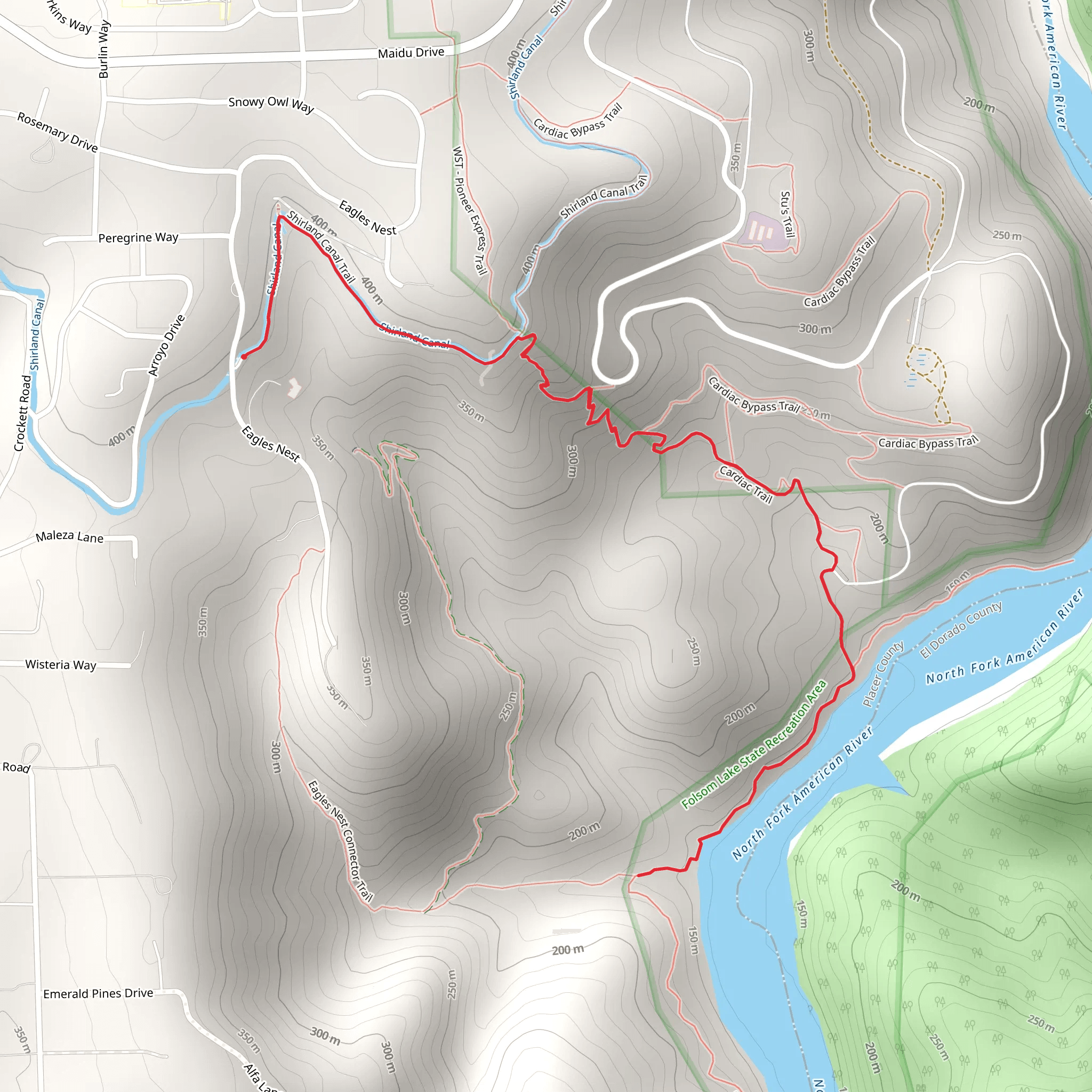 Shirland Canal Trail and ADT to North Fork American River mobile static map