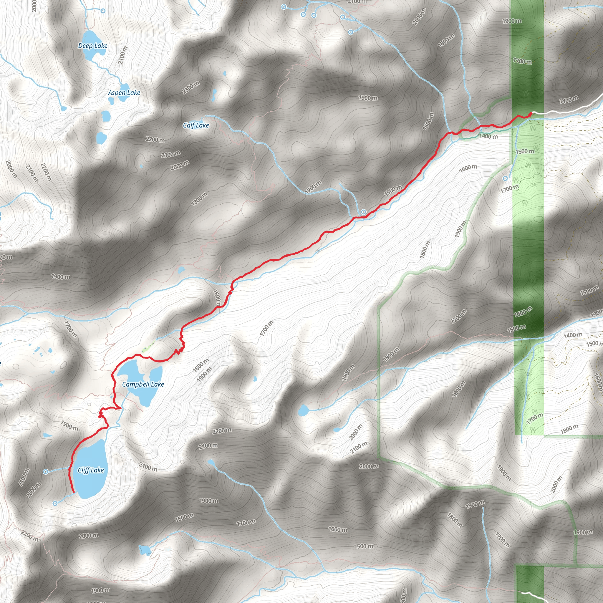 Cliff Lake and Campbell Lake via Shackleford Trail mobile static map