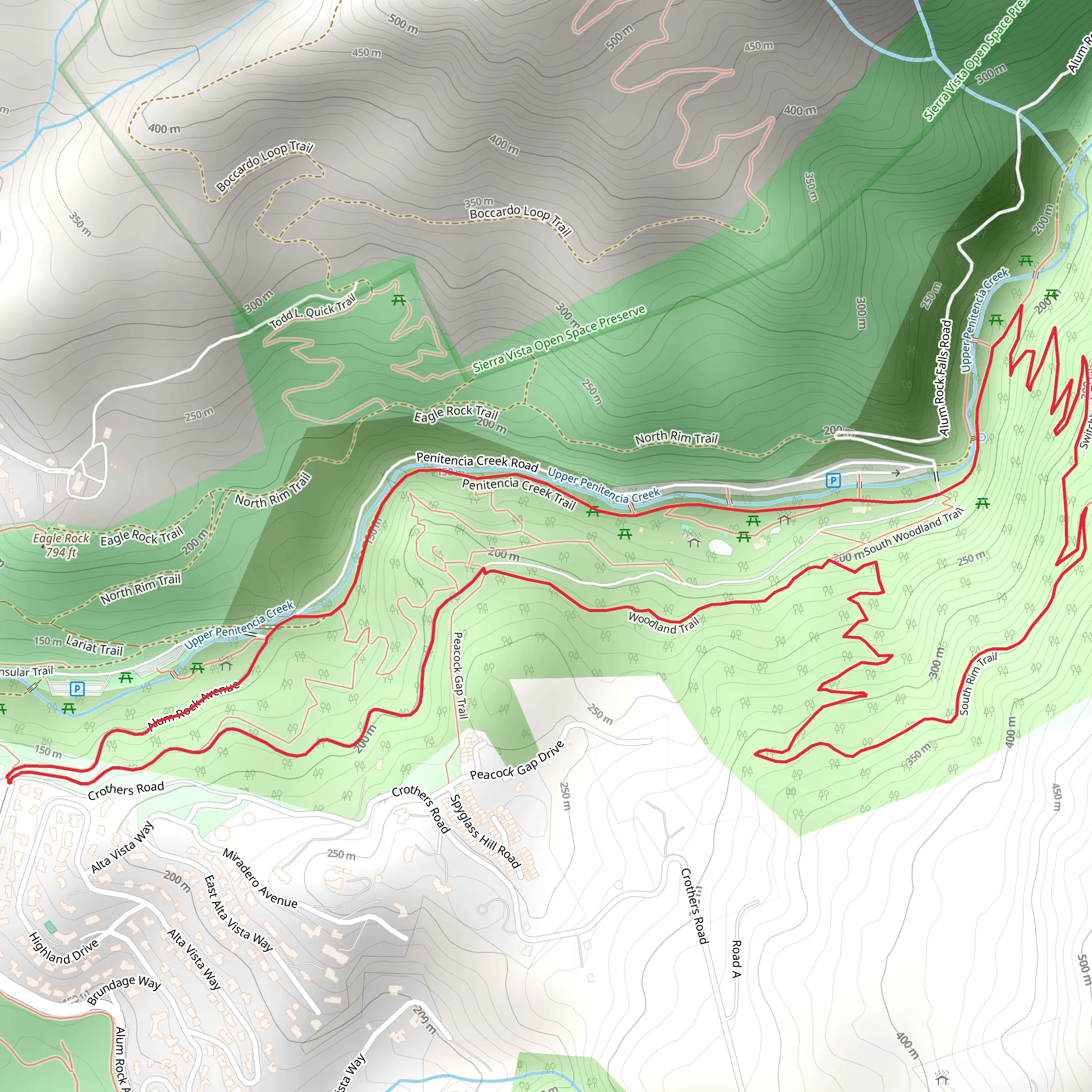 Penitencia Creek, Switchback and Woodland Loop Trail mobile static map