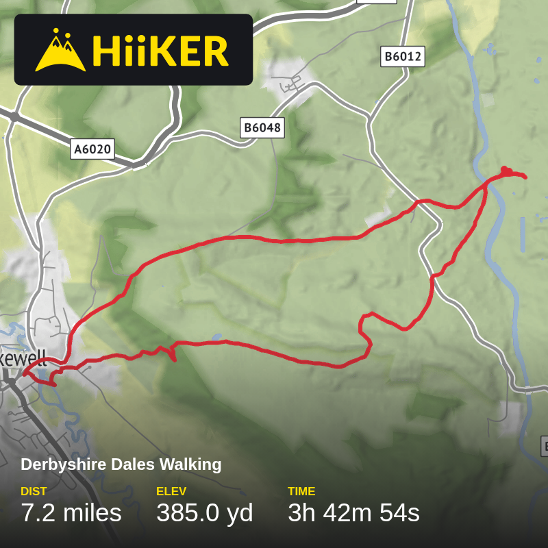 A map preview of the recording Derbyshire Dales Walking.