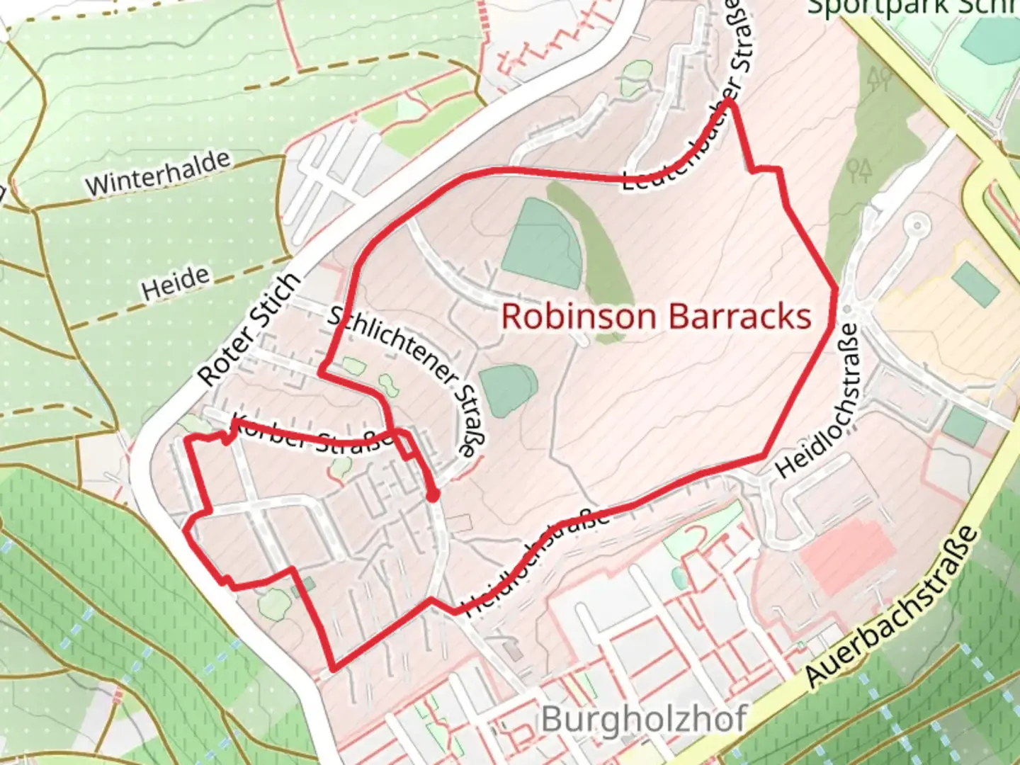 An image depicting the trail Heidlochstrasse and Leutenbacher Strasse Loop and its surrounding area.